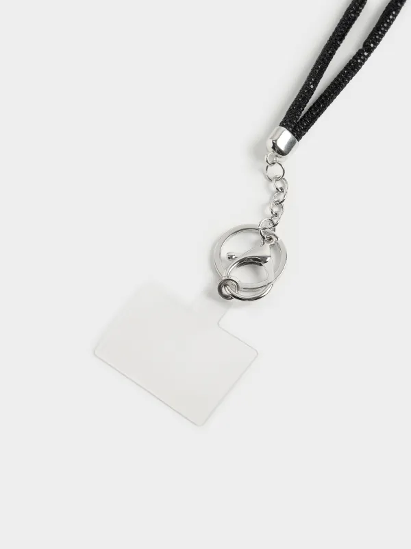 Цепочка, 1,2 м, для телефона, хлопок/стразы, черная, Jewelry black, image-1