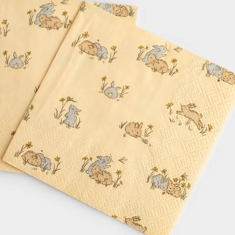 Салфетки бумажные, 21х21 см, 20 шт, квадратные, бежевые, Кролики на лугу, Easter, image-2