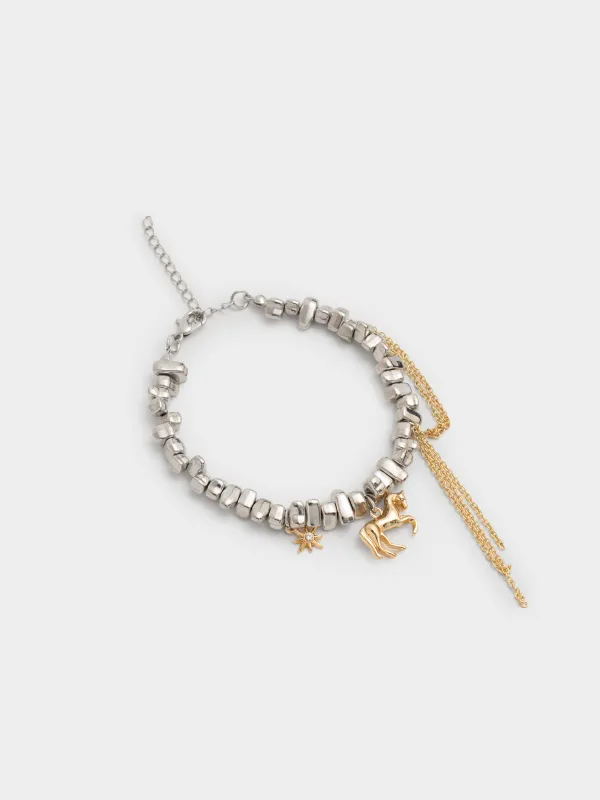 Білезік, 16 см, аспалары бар, металл, күміс-алтын, Жылқы, Jewelry horse, image-1