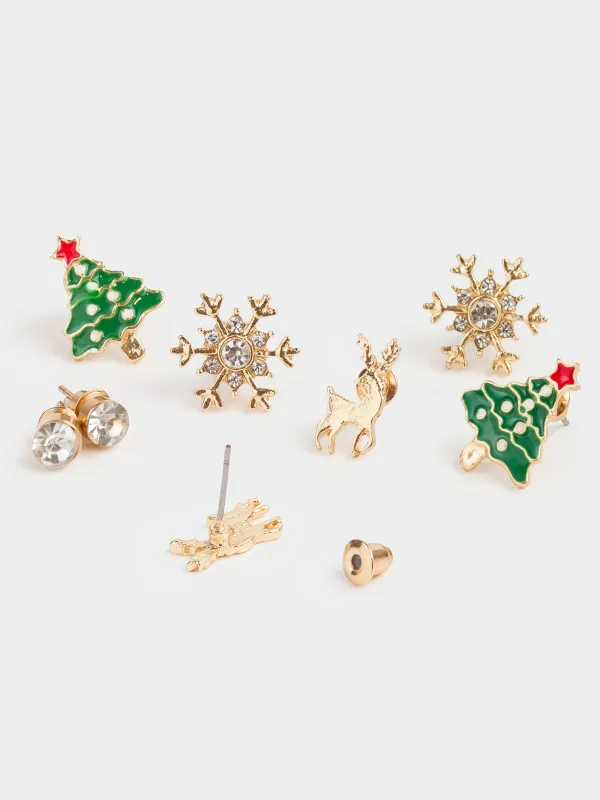 Пуссет сырғалары, 2 см, 8 дана, металл, алтын, Жаңа жылдық көңіл-күй, Jewelry christmas, image-1