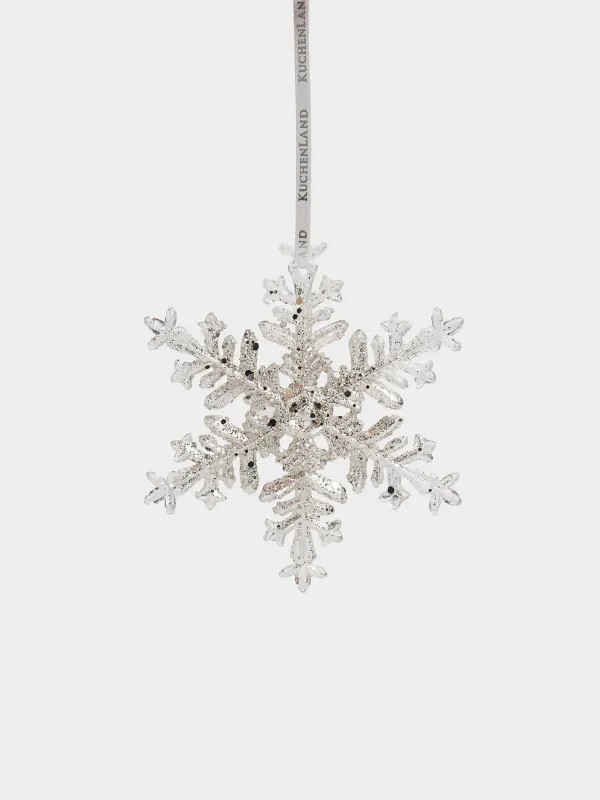 Игрушка елочная, 8 см, акрил, с блестками, серебристая, Снежинка, Figure sparkle, image-0