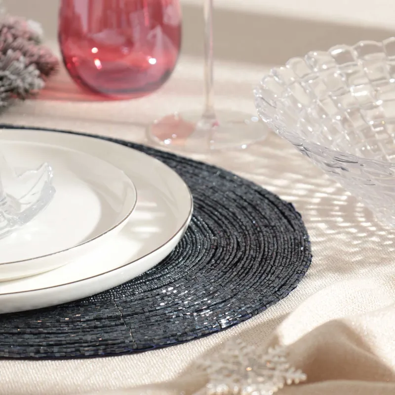 Салфетка под приборы, 31x41 см, бисер, овальная, синяя, Shiny beads, image-4