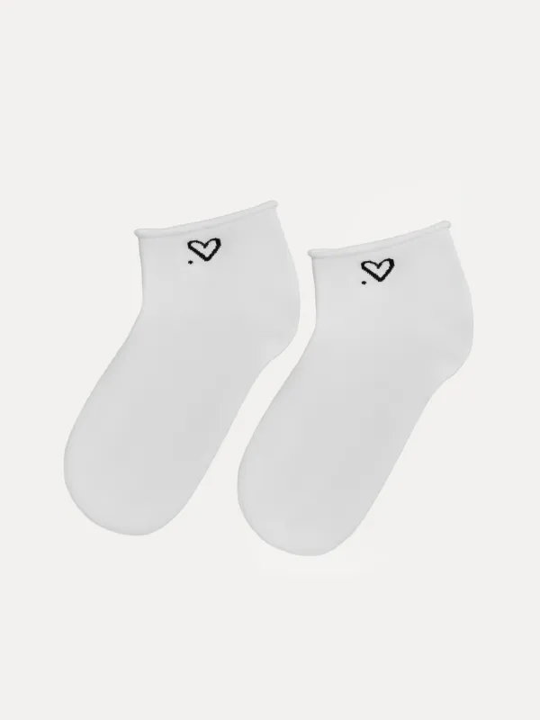 Әйелдер шұлықтары, Б. 36-38, мақта / полиэстер, Ақ, жүрек, слоган, image-0