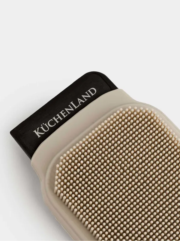 Губка-скребок для мытья на кухне, 7х14 см, двусторонняя, силикон/нейлон, серая, Black clean, image-3