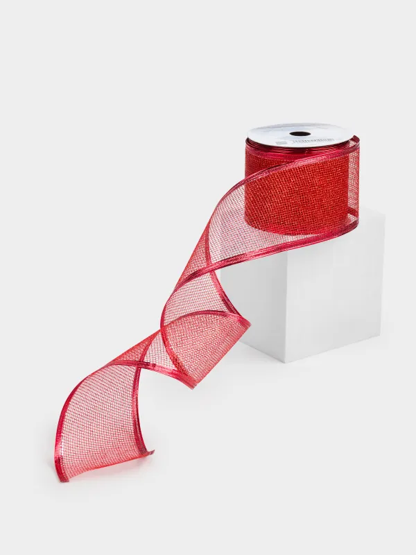 Сәндік таспа, 5 м, иілімді, полиэстер, қызыл, Тор, Ribbon christmas, image-1