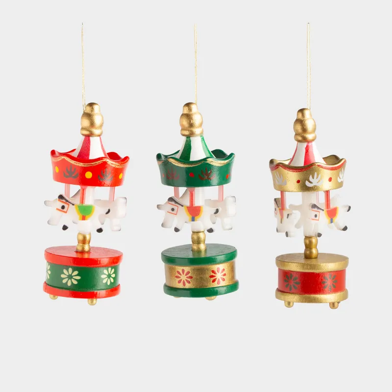 Шырша ойыншықтарының жиынтығы, 8 см, 3 дана, МДФ, түрлі-түсті, Аттары бар айналма әткеншек, Figure christmas