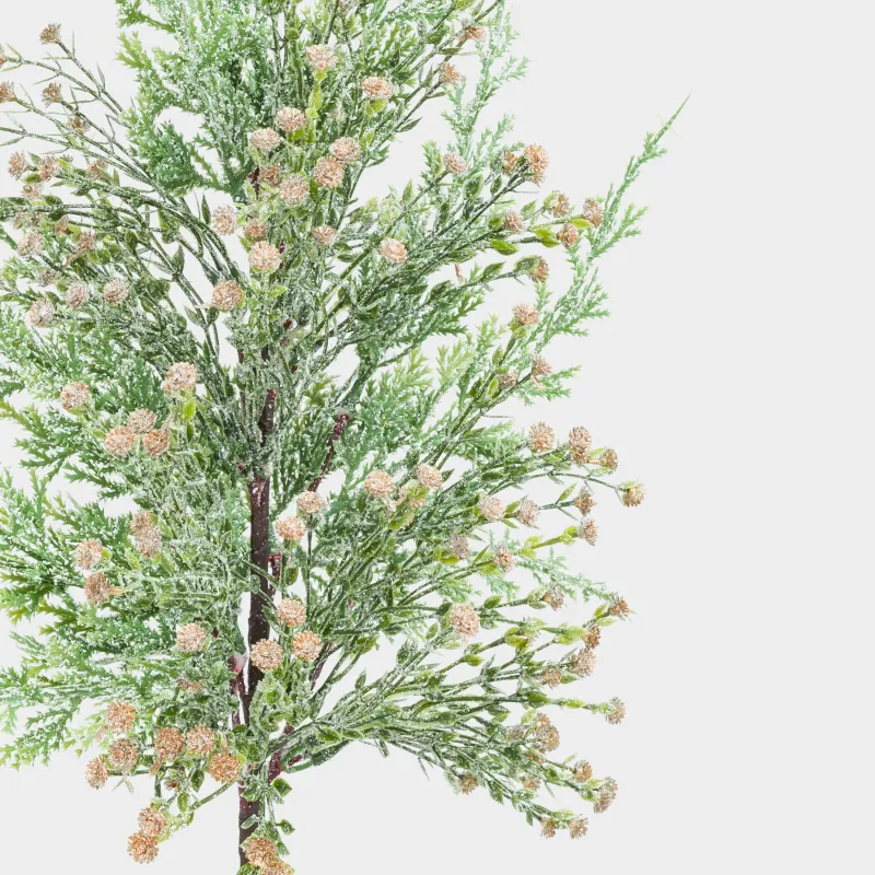 Ветка декоративная, 68 см, пластик, Хвоя с золотистыми цветами, Conifer decor, image-3