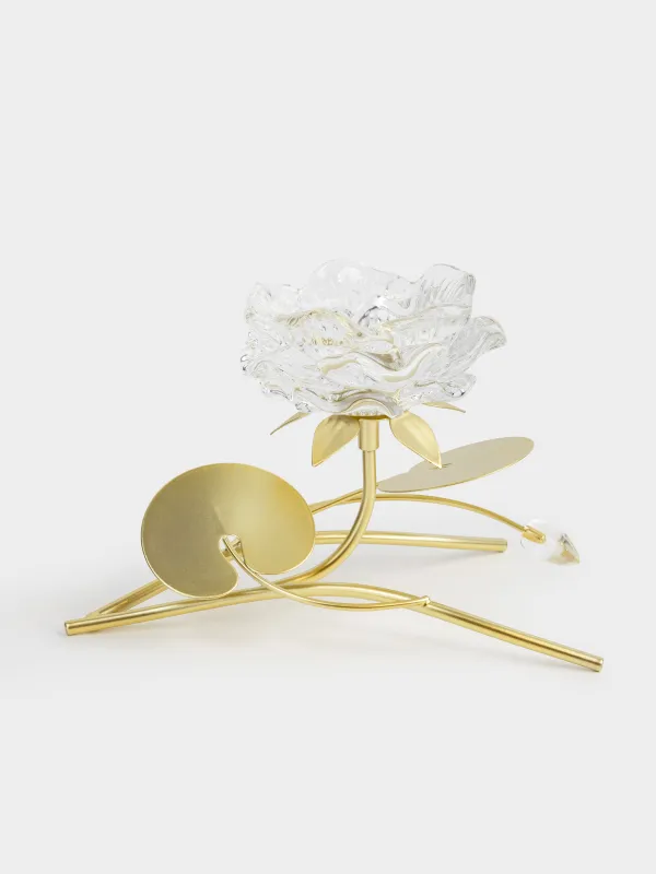 Подсвечник, 13 см, для чайной свечи, стекло/металл, золотистый, Лотос, Fantastic flowers, image-0