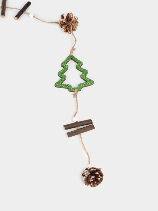 Сәндік гирлянд, 1 м, ағаш, жылтырақтары бар, Шырша бүршіктері бар шыршалар, Figure wood, image-1