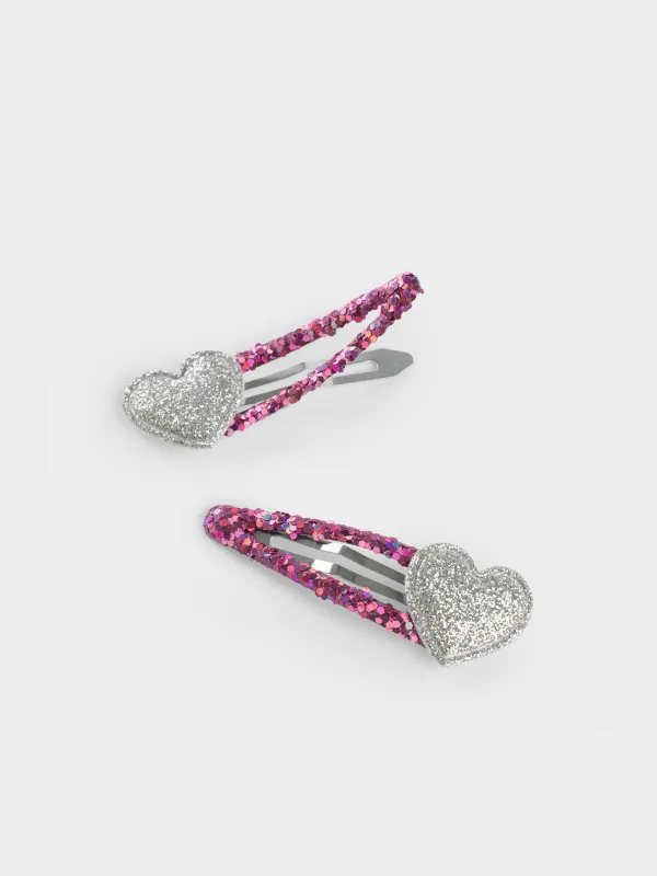 Шаш қыстырғыштар жинағы, 5 см, 4 дана, балаларға арналған, пластик/металл, күлгін, Тәж/Жүрек, Gracile, image-2