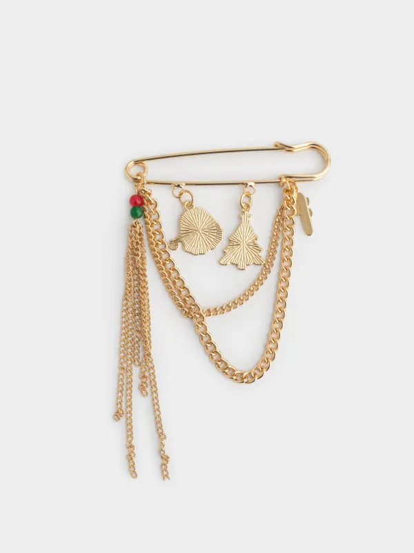 Танамоншақ, 7 см, металл, алтын, Аяз ата мен шырша, Jewelry christmas, image-3