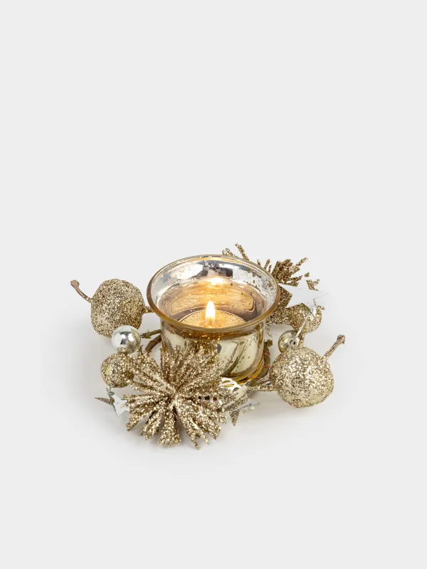 Подсвечник, 11x5 см, для чайной свечи, со свечой, шампань, Яблоки, Apple garden, image-5