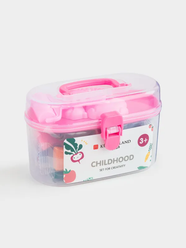 Шығармашылыққа арналған жиынтық, 20 пр, ермексаз, пішіні мен ролигі бар, қызғылт, Көкөністер, Childhood, image-0