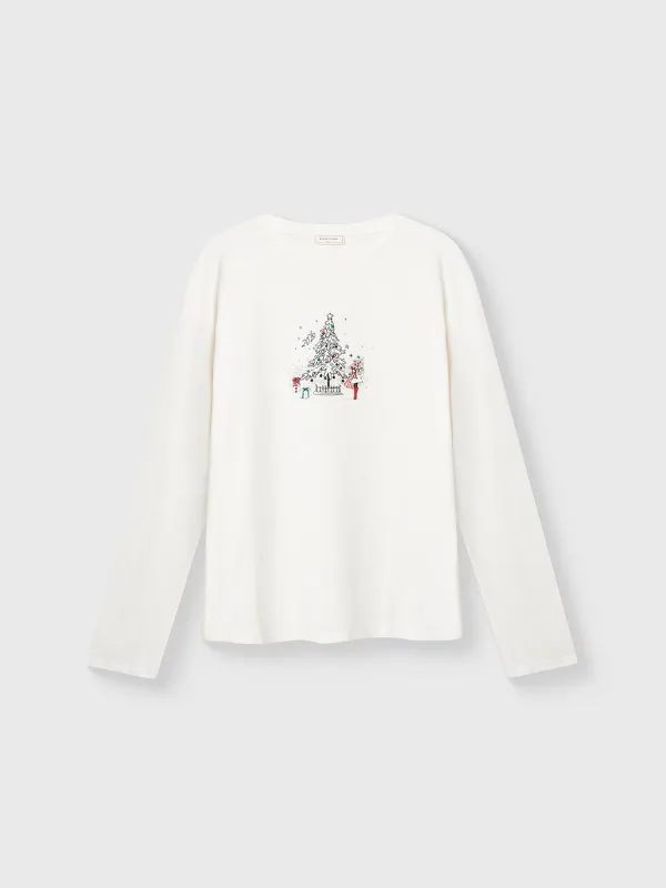 Әйелдерге арналған лонгслив, үйге арналған, өлшемі S, мақта, сүт түстес, Жаңа жылдық өрнек, Ransina, image-6