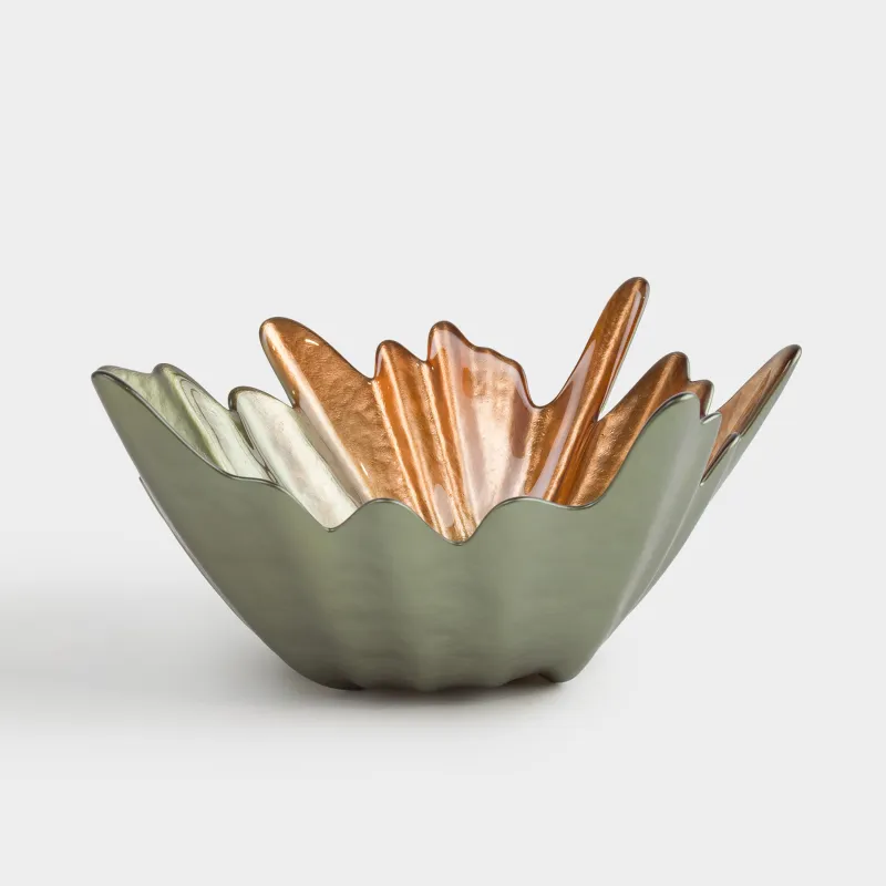 Ваза для фруктов, 34х28х16 см, стекло, янтарно-зеленая, Лист, Leaves