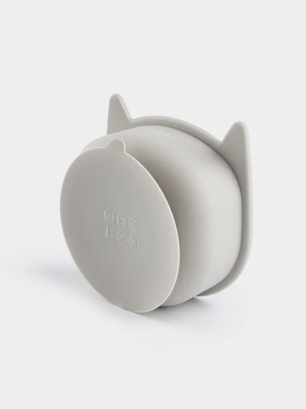 Сорпа тәрелкесі, балаларға арналған, 13х5 см, сорғышы бар, силикон, сұр, Мысық, Kiddy, image-5