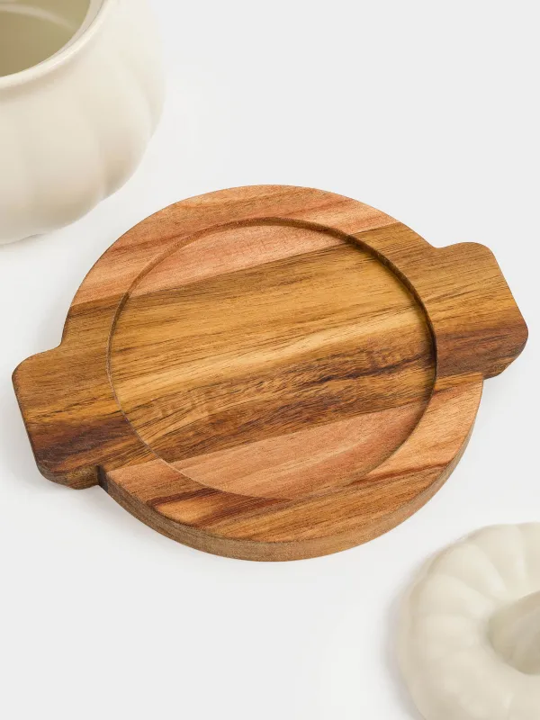 Кокотница, 12 см, 530 мл, қақпағы бар, тұғырда, керамика/ағаш, кілегей, Асқабақ, Gourd, image-5