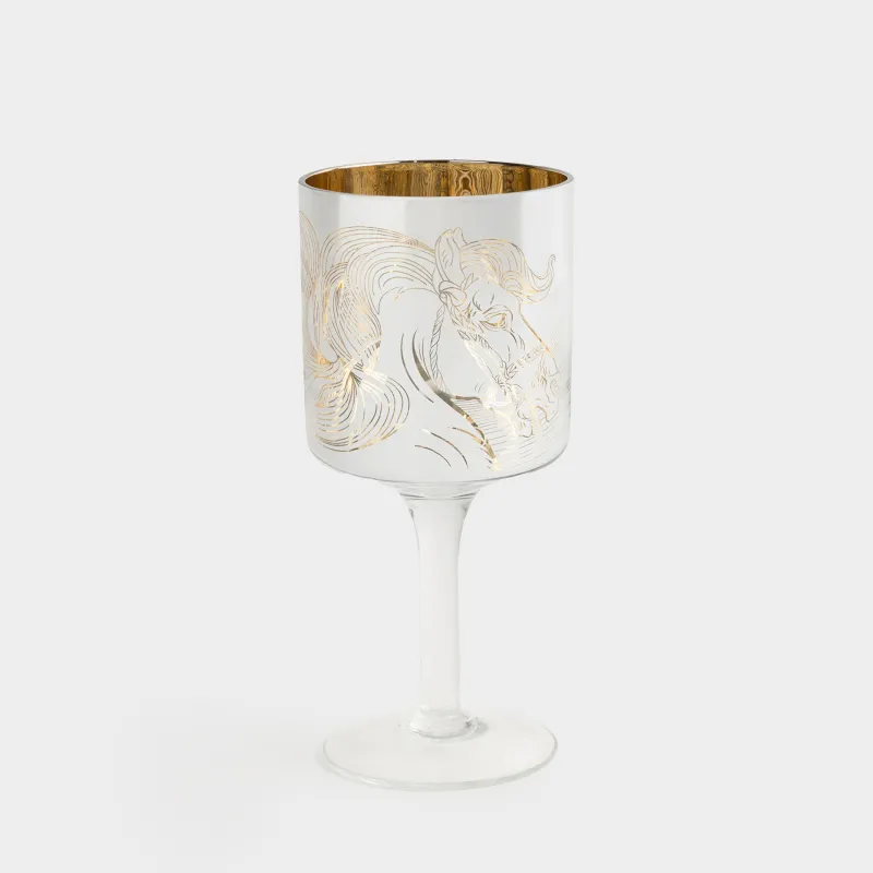 Шам ұстағыш, 20 см, шай шамына арналған, аяқты, шыны, алтын, Жылқы, Horse gold