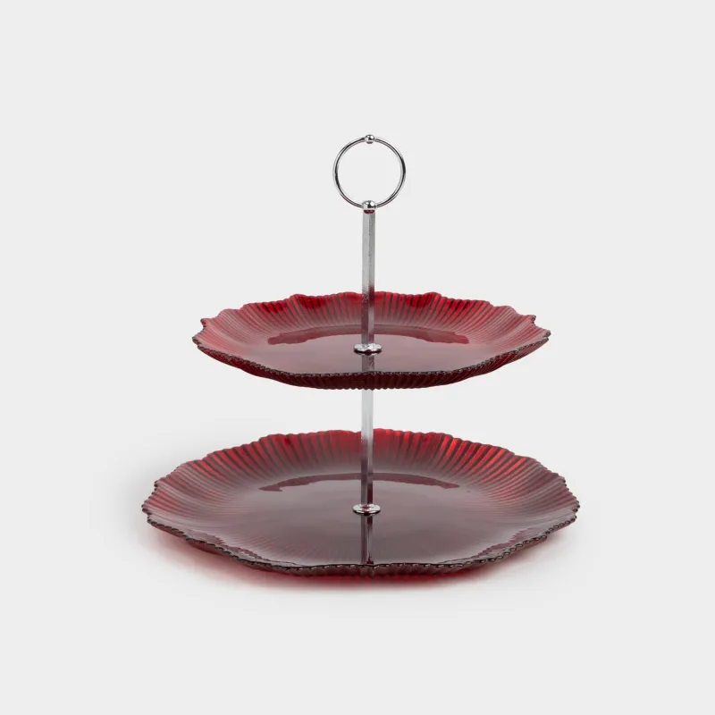 Подставка для пирожных, 21х28/26 см, 2 яруса, стекло Р/металл, красная, Ribby color