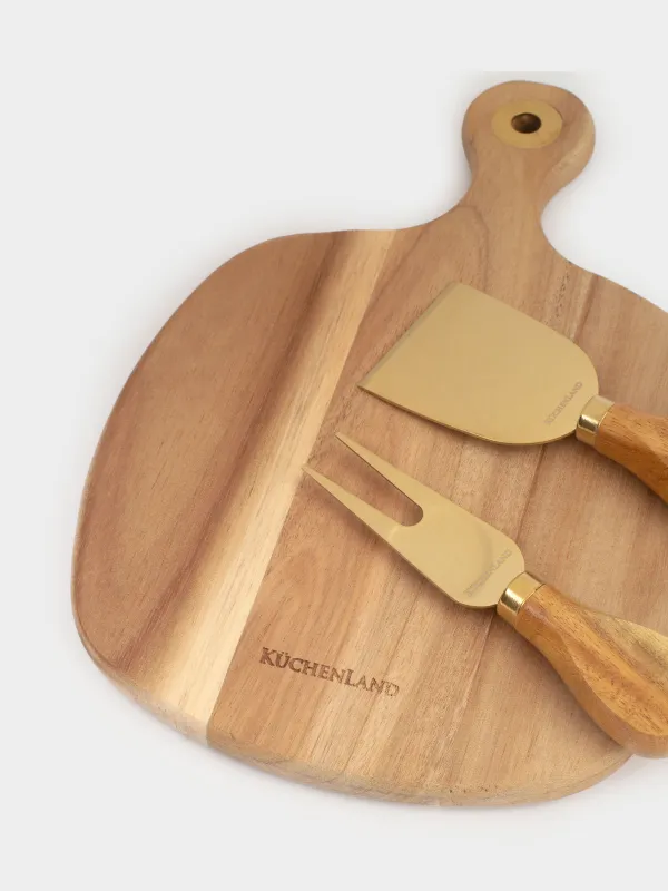 Ірімшік жиынтығы, 4 зат, тақтай-тұтқасы бар ыдыс, болат/ағаш, алтын, Cheese gold, image-2