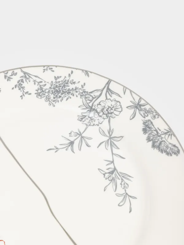 Түскі ас тәрелкесі, 27 см, фарфор N, ақ, күміс жиектері бар, Жылқы, Kairon horse, image-3