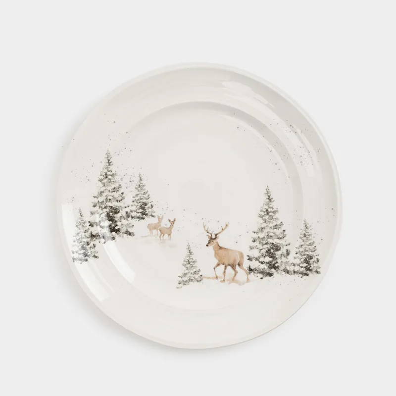 Түскі ас тәрелкесі, 27 см, керамика, ақ, Қарлы ормандағы бұғылар, Woodland story