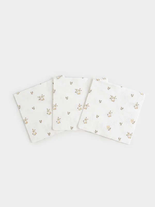 Қағаз майлықтар, 21х21 см, 20 дана, төртбұрышты, ақ, көне гүлдер, La flore, image-3