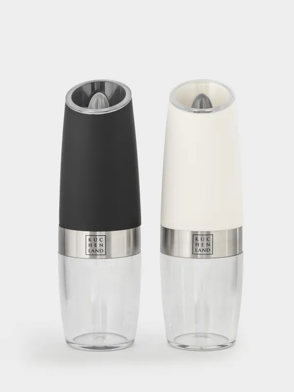 Дәмдеуіш диірмені, 20 см, 2 дана, гравитациялық, пластик/акрил, LED W, қара/ақ, Spicy, image-0