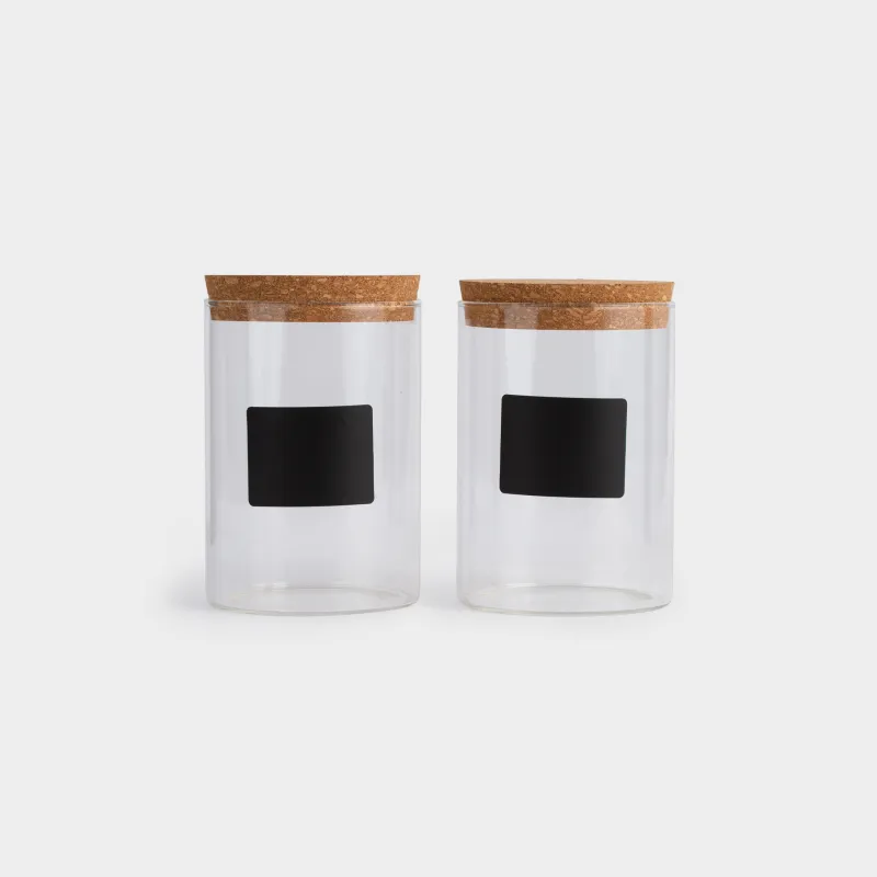 Сусымалы өнімдерге арналған банкіі, 800 мл, 2 дана, жазу өрісі, шыны Б/тығын, Clean cork