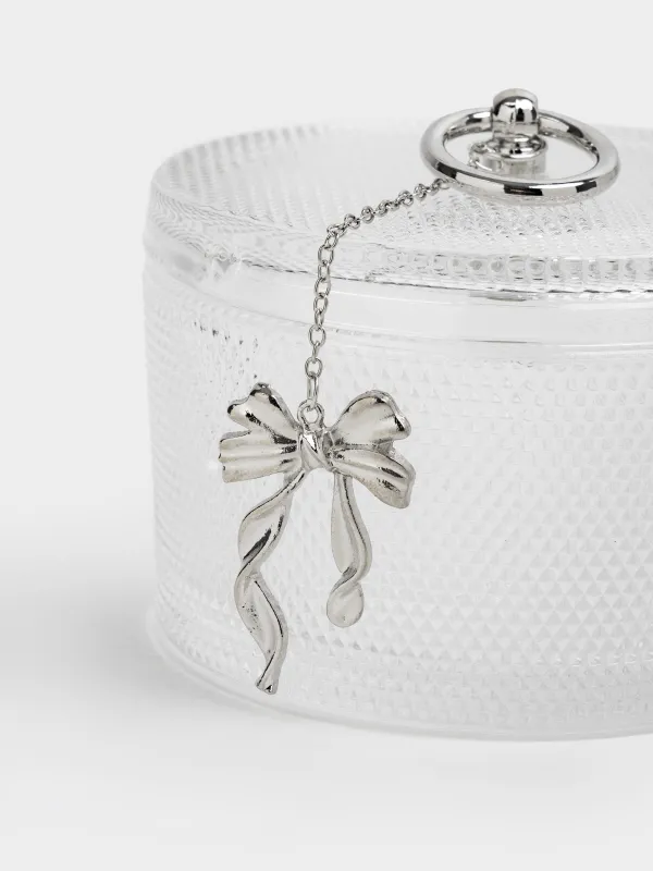 Емкость для хранения, 12x8 см, 380 мл, стекло Р/металл, Серебристый бант, Naiad, image-2