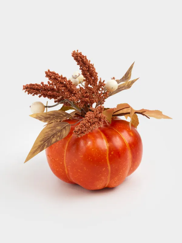 Сәндік композиция, 22 см, көбік/пластик, Асқабақтағы гүл шоғы, Forest symphony decor, image-1