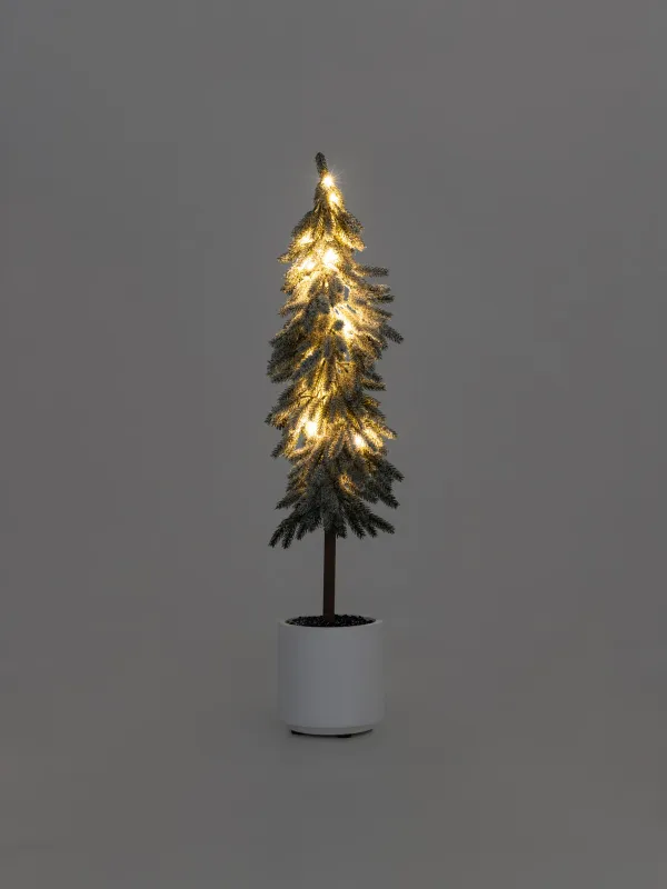 Жасанды шырша, 80 см, жарықтандырылған, құмырада, ПВХ, Бүршіктері бар шырша, Snowy decor, image-6