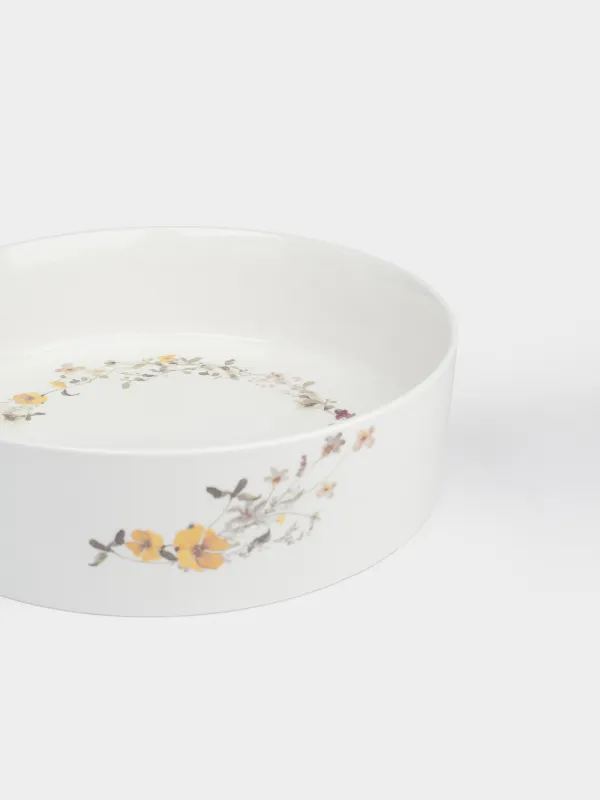 Ыдыс, 23х6 см, бүйірлері бар, фарфор N, ақ, Сары гүлдер, Floweri, image-3