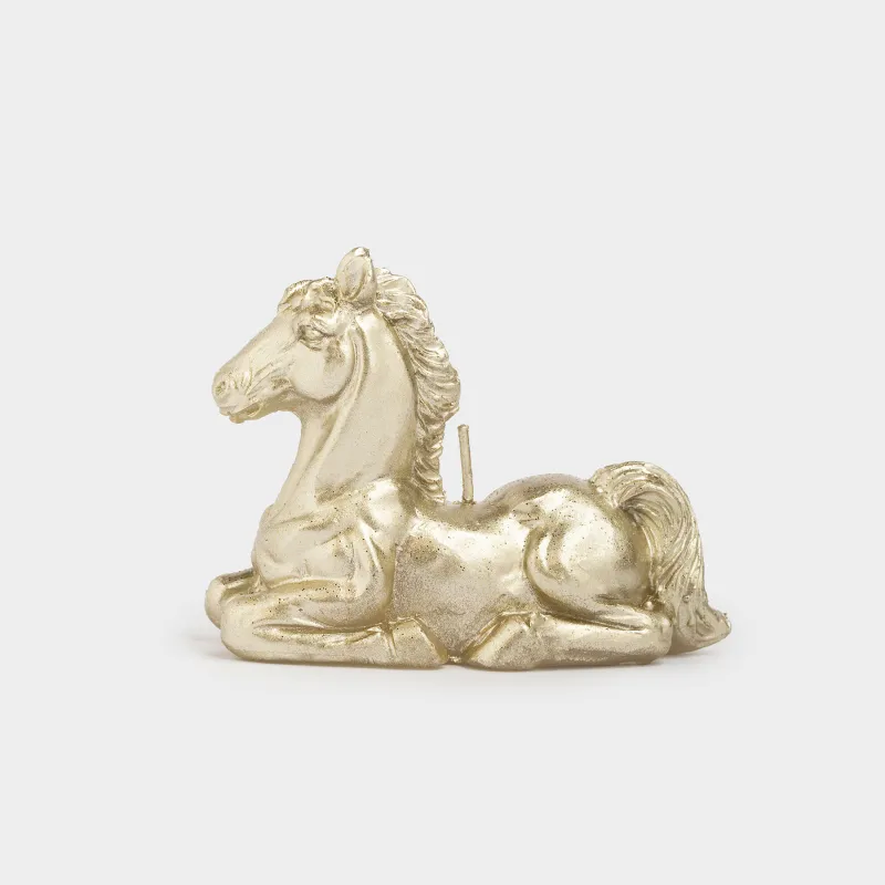 Свеча, 9x7 см, с блестками, шампань, Лошадь, Horse gold