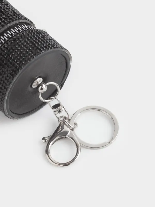 Салпыншақ, 16 см, ұсақ-түйекке арналған бөлімі бар, полиуретан/страздар, қара, Keychain crystal, image-2