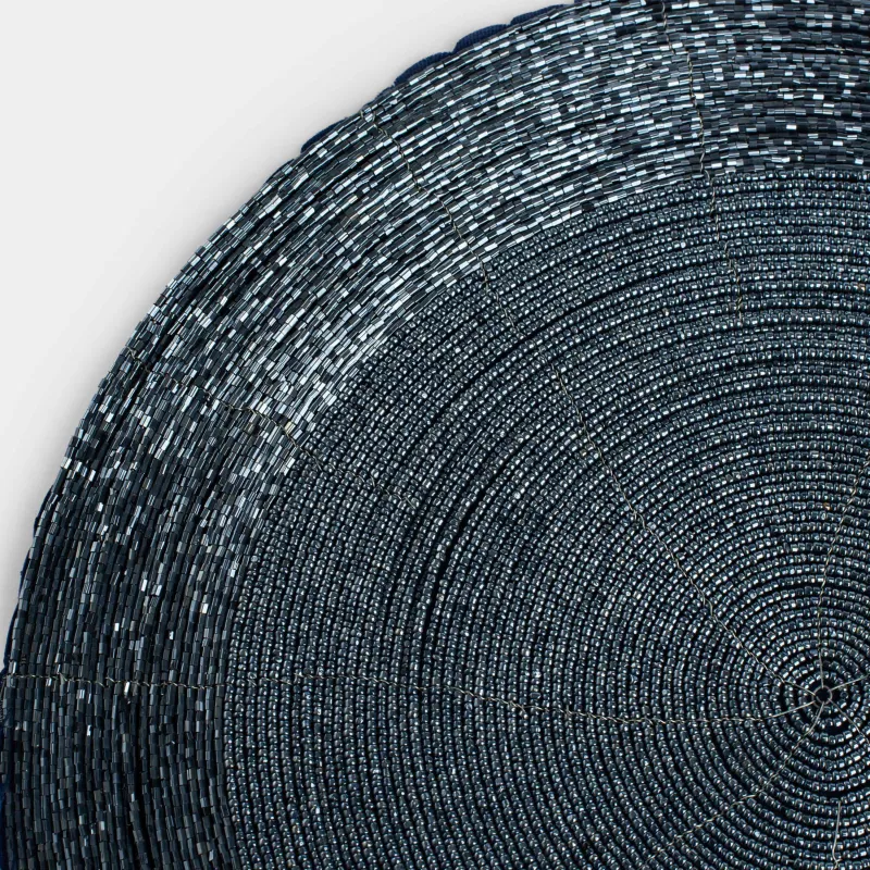 Салфетка под приборы, 36 см, бисер, круглая, темно-синяя, Shiny beads, image-3