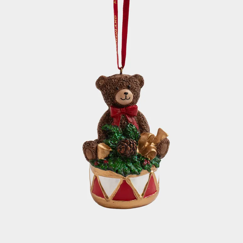 Шырша ойыншығы, 8 см, полирезин, қоңыр, Барабаны бар аю, Figure christmas