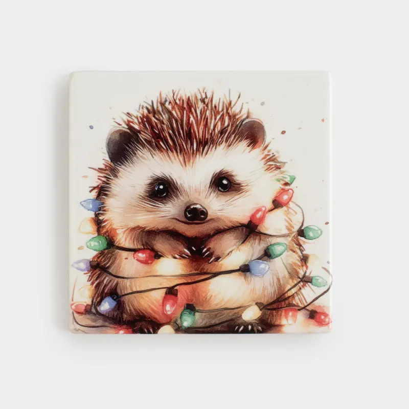 Саптыаяқ тұғыры, 11х11 см, төртбұрыш, керамика/тығын, ақ, Кірпі, Hedgehog christmas