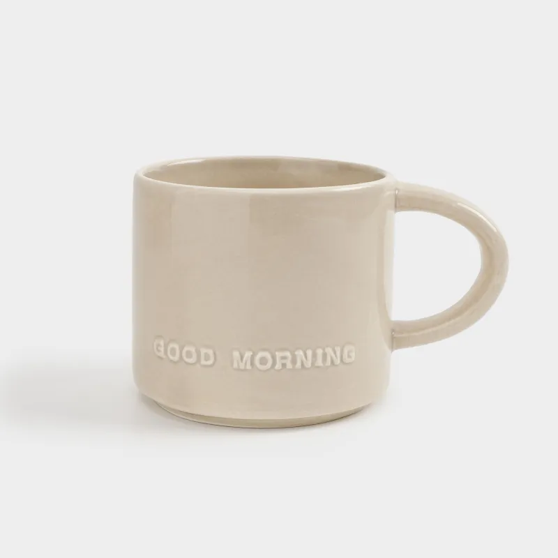 Кружка, 450 мл, керамика D, бежевая, Good morning, Great day, image-0