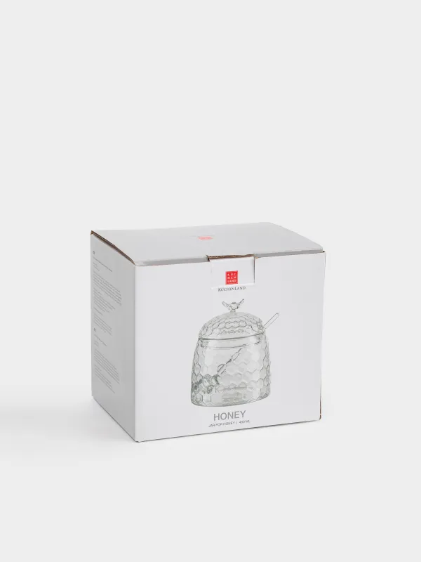 Банка для меда, 400 мл, с ложкой, стекло, Соты, Honey, image-5