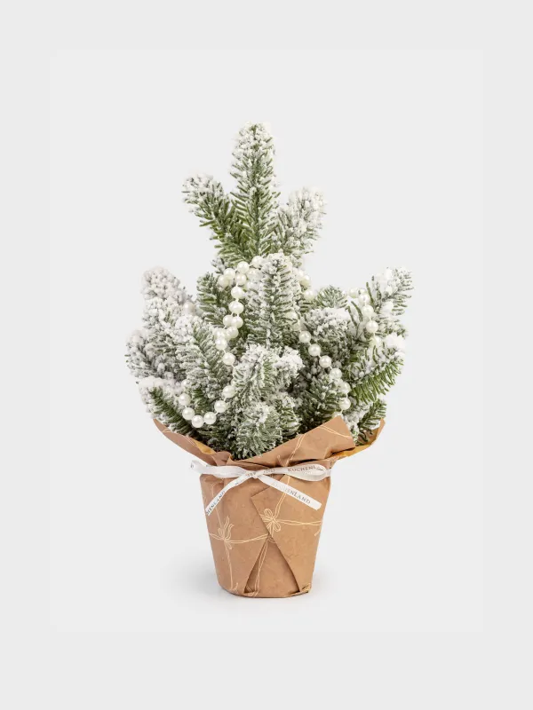 Жасанды шырша, 30 см, крафтта, ПВХ, Інжу-маржаны бар қарлы шырша, Snowy decor, image-0