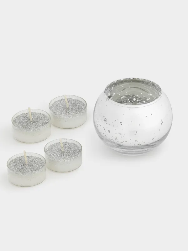 Шай шамы, 4 см, 4 дана, шам ұстағышы бар, шыны, шампан, Patina, image-0