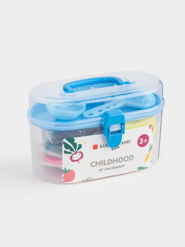 Шығармашылыққа арналған жиынтық, 20 пр, ермексаз, қалыпы мен ролигі бар, көк, Көкөністер, Childhood, image-0