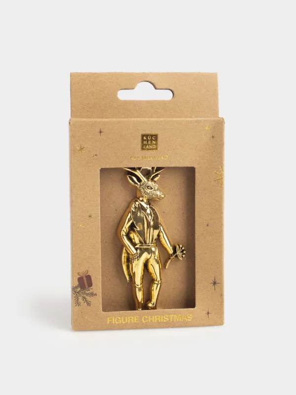 Шырша ойыншығы, 8 см, металл, қола, Фрактағы бұғы, Figure christmas, image-4