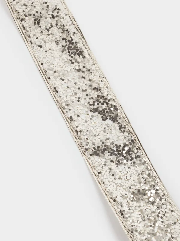 Лента декоративная, 5 м, гибкая, полиэстер, шампань, Блестки, Ribbon christmas, image-2