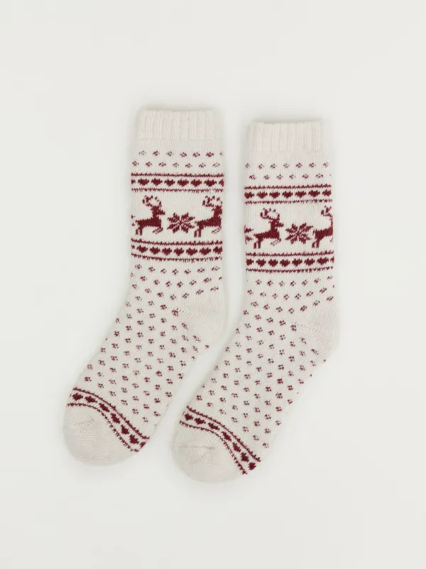 Әйелдер шұлықтары, өлшемі 36-38, полиэстер, сүт түстес, қысқы өрнек, Fleece, image-0