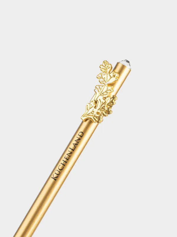 Қарындаш, 18 см, қара графитті, мүсіні бар, сүт түстес, Алтын жапырақтары, Draw figure, image-2