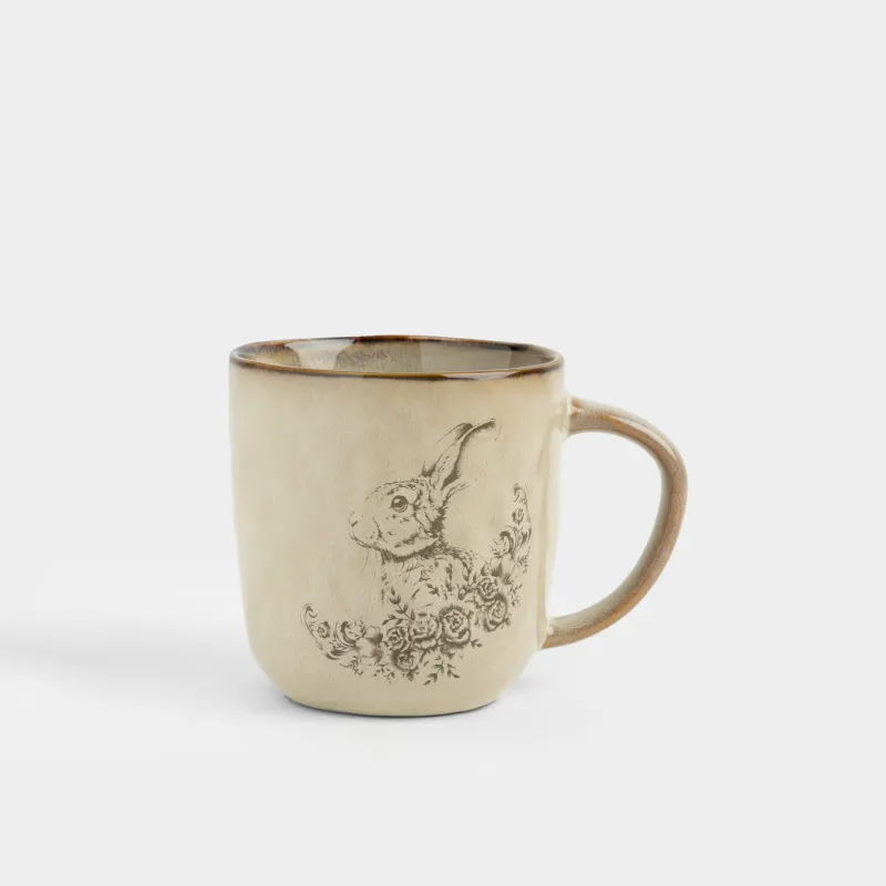 Саптыаяқ, 380 мл, керамика, сарғылт-қоңыр, Гүлдері бар қоян, Rustic Easter