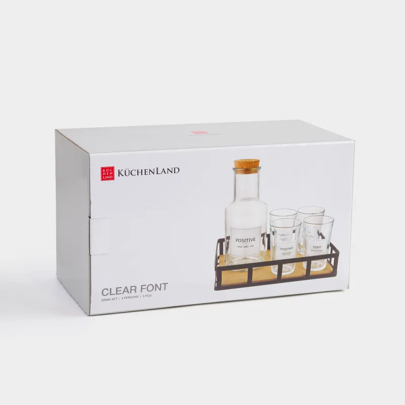 Сусындарға арналған жиынтық, 4 адам, 5 зат, тұғырда, шыны/металл, Clear font, image-4