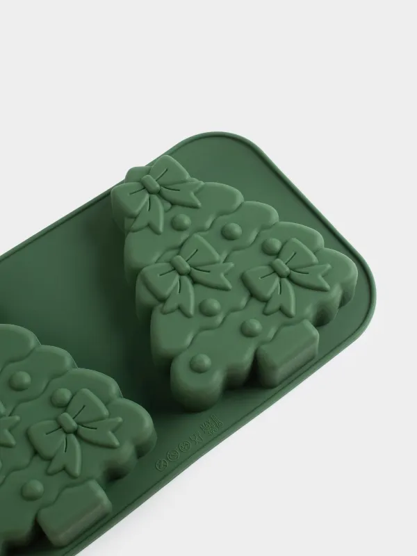 Кекстерді пісіруге арналған қалып, 27х15 см, 2 бөлім, силикон, жасыл, Бантиктері бар шыршалар, Bakery color, image-2